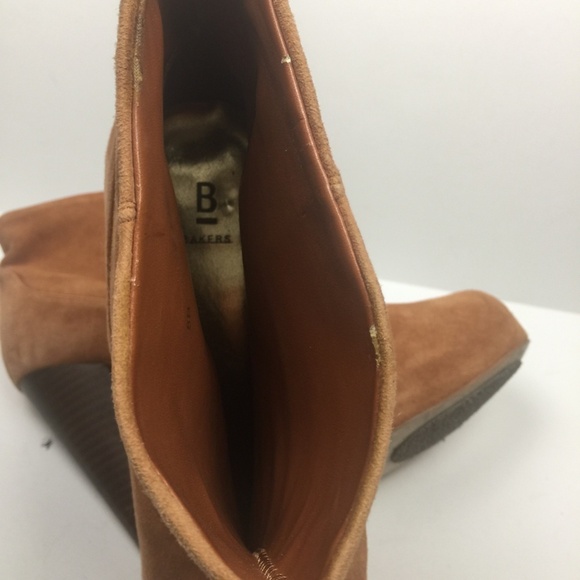B BAKERS Cognac Suede Platform Pull-On Booties 8B - Picture 6 of 6